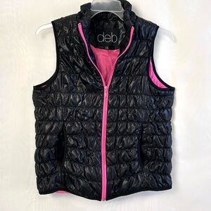 Hot Pink and Black Womens Puffer Full Zip Vest / 2XL